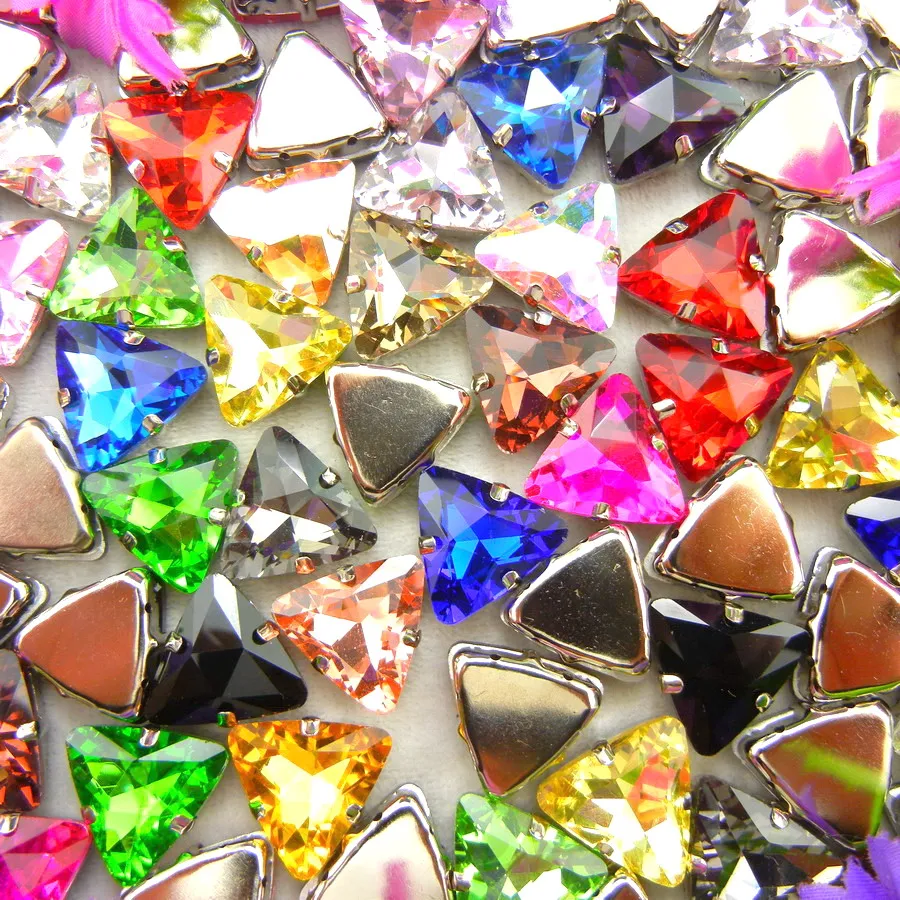 Glas Kristall Silber klaue 18mm 10 stücke nizza farben Dreieck form Nähen auf strass perlen bekleidung kleidung dekoration diy