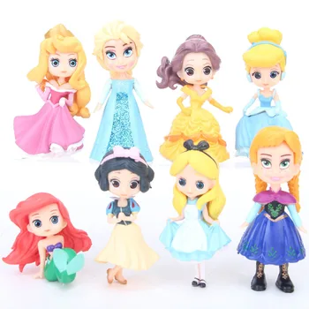 

New 8Pcs/Set Cute Princess Toys Alice Mermaid Snow White Elsa Anna Cinderella Party Dolls 5-9CM PVC Figures For Birthday Gift