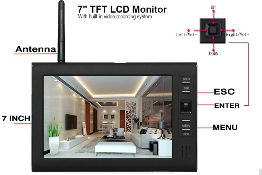 7 "ЖК дисплей 4CH беспроводной камера видеонаблюдения с WiFi DVR цифровой видео охранных системы открытый набор для слежения за младенцем sd