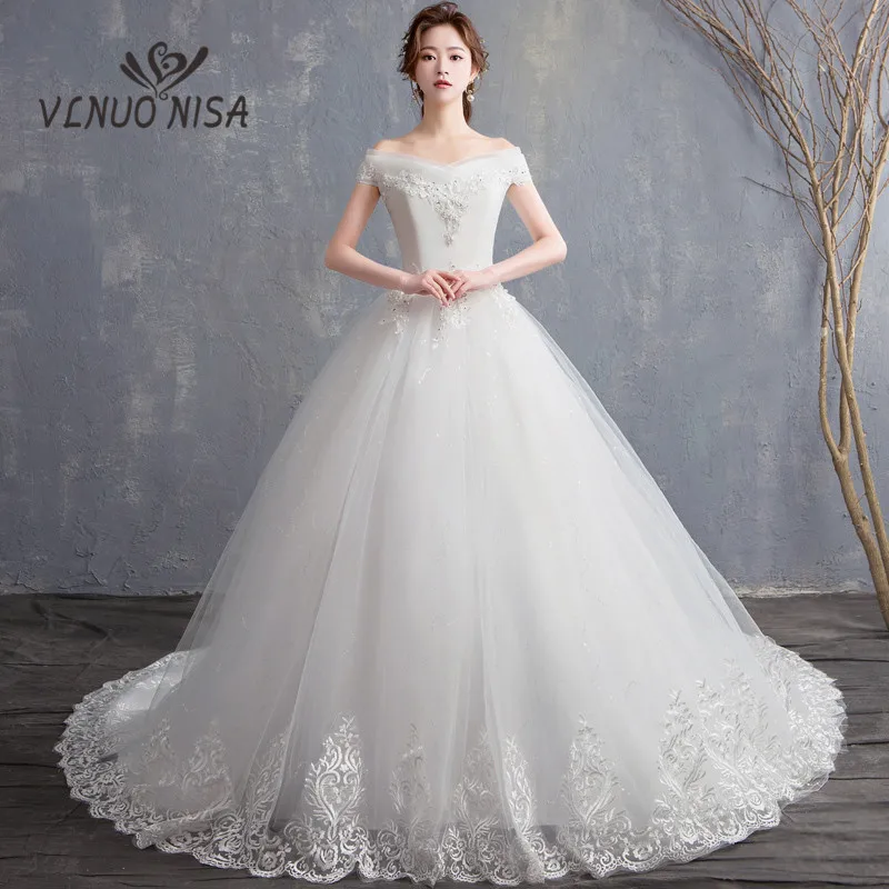 

Robe De Mariage Lace Wedding Dress Baot Neck Tulle Embroidery Summer off the shoulder Sequine Bridal Gown Bohemian Wedding Gowns