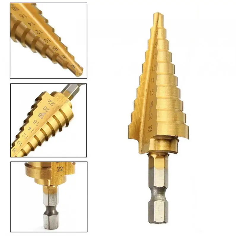 4-22 мм набор ступенчатых Сверл из быстрорежущей стали сверло по металлу 4241 шестигранное титановое ступенчатое конусное сверло дырокол для листового металла
