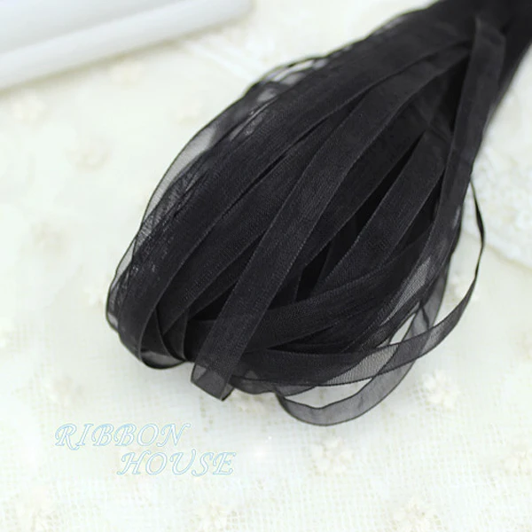 

(20 meters) 1/4'' (6mm) Black Organza ribbons Wholesale wedding gift wrapping Christmas ribbons