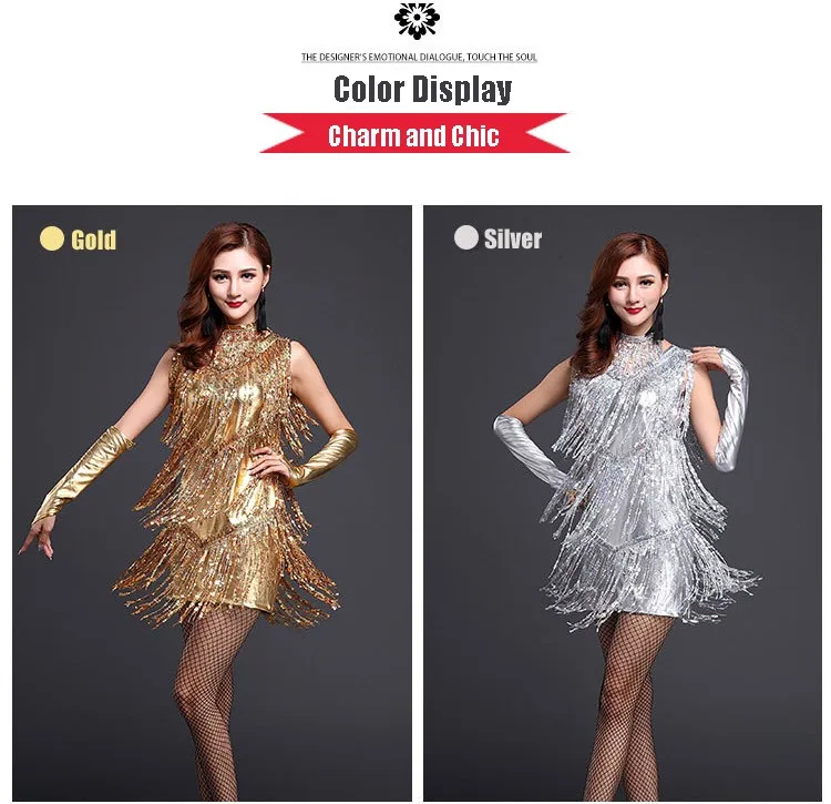 silver salsa dress Women\'s latin dance dresses silver gold sequined paillette salsa chacha  rumba dance costumes- Material: sequined fabricContent : Only dress and