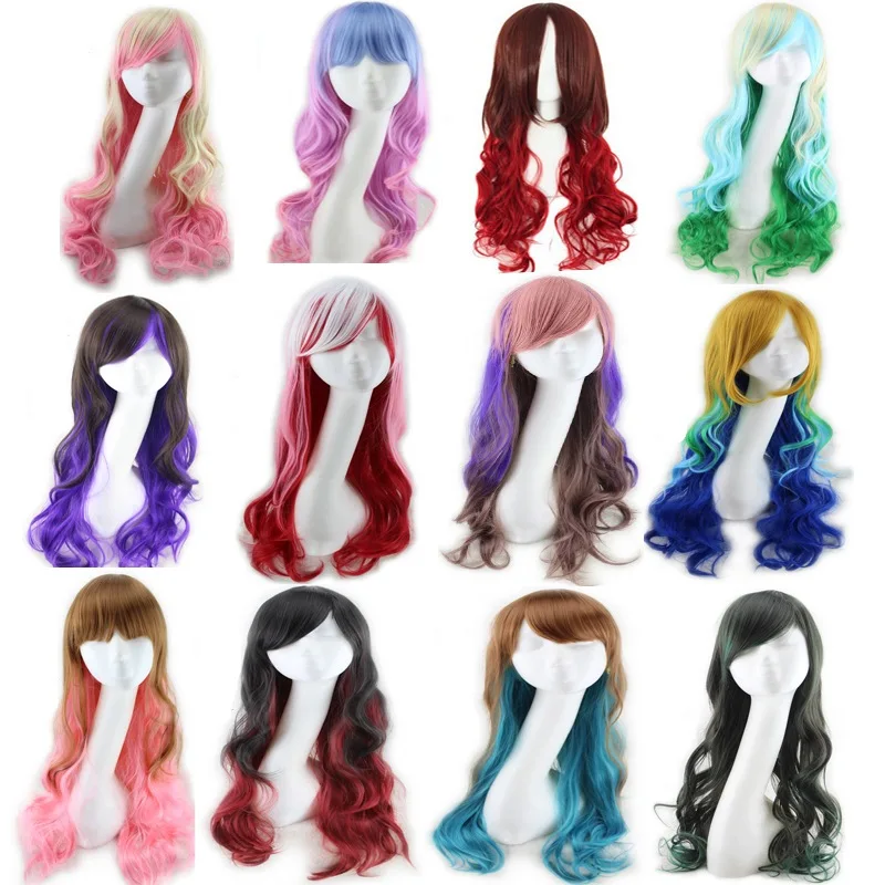 

Long length ombre black red synthetic hair wigs,cheap quality anime cosplay hair wig,white red ombre girl's party daily hair wig