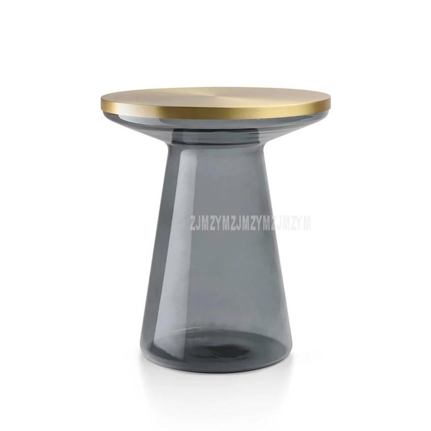 Nordic Round Tea Coffee Table Metal Top Glass Tube Leg Modern Minimalist Home Bedroom Small Sofa Side T Shape Bedside Table
