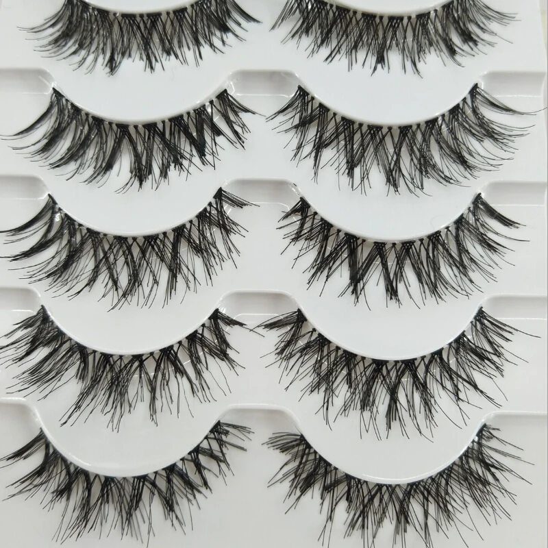 

HBZGTLAD 10 Pairs Thick Crisscross Messy False Eyelashes Handmade Transparent Stems Fake Eyelashes Stage Bare Makeup Lashes Tool