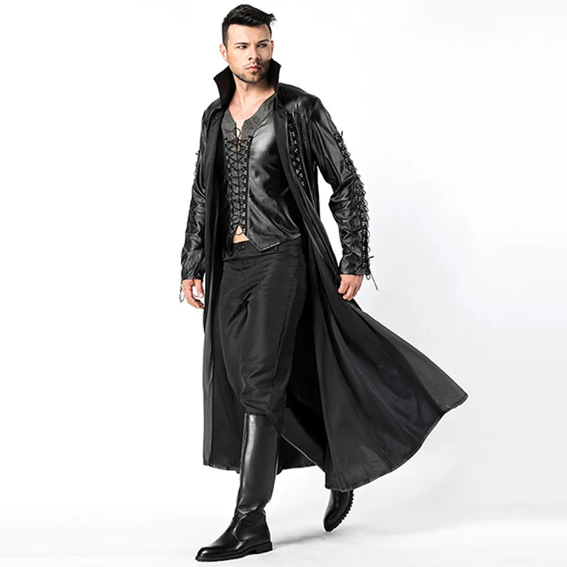 2018 New Adult Mens Halloween Vampire Costumes Faux Leather Outfits Fancy Party Devil Cosplay Dresses With Long Coat and Pants (5)