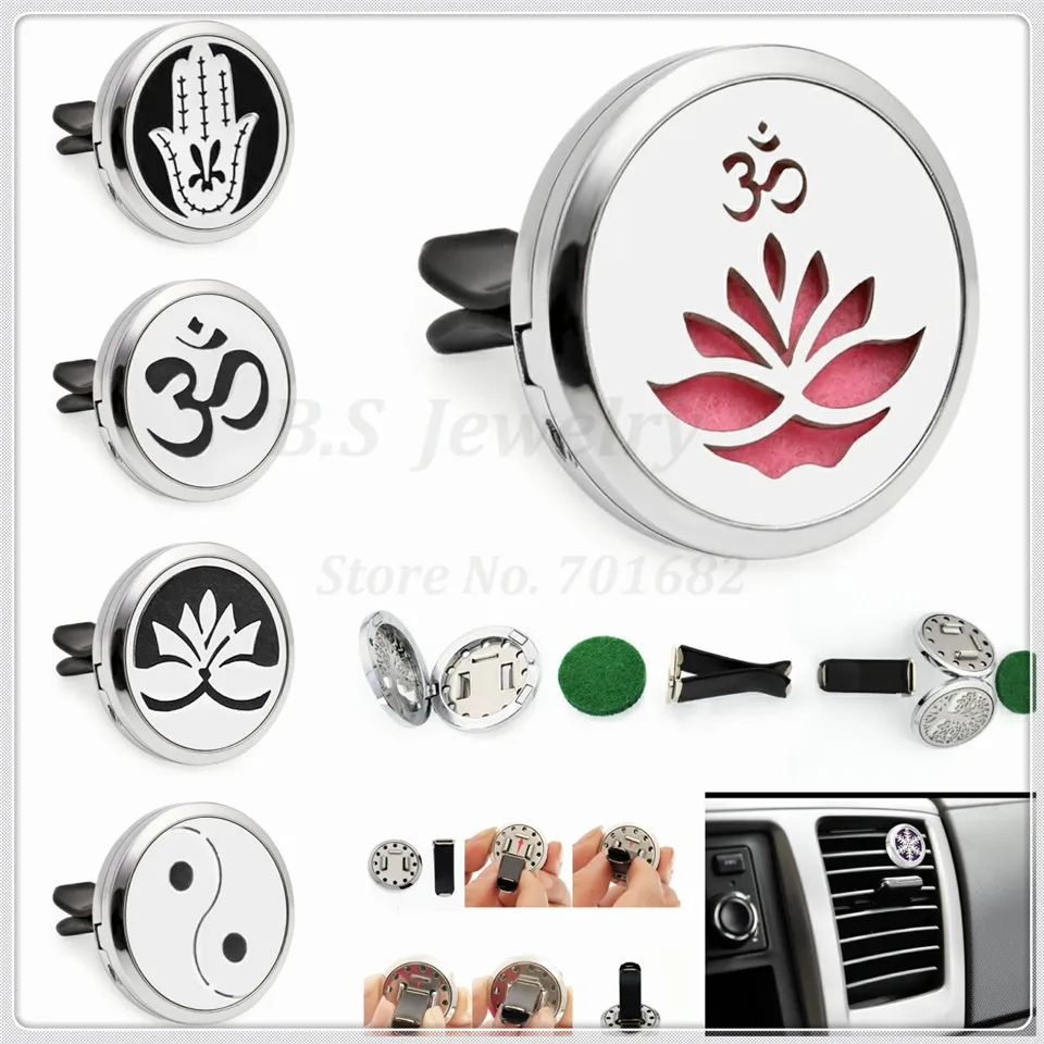 

30mm Yoga/Lotus Flower Car Air Freshener Taiji Car Perfume Essential Oil Diffuser Locket with Removable Clip(10p pads)