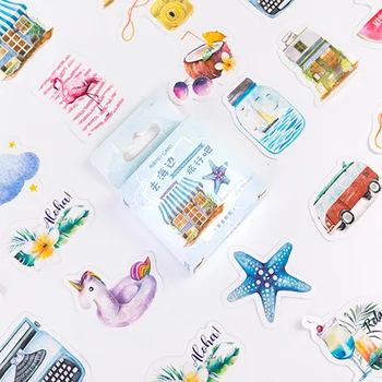 46pcs/box Lovely Go To The Beach Decorative Stickers Diary Album Label Sticker DIY Scrapbooking Stationery Stickers lovely chunky corgi warm embrace decorative washi stickers scrapbooking stick label diary stationery album stickers