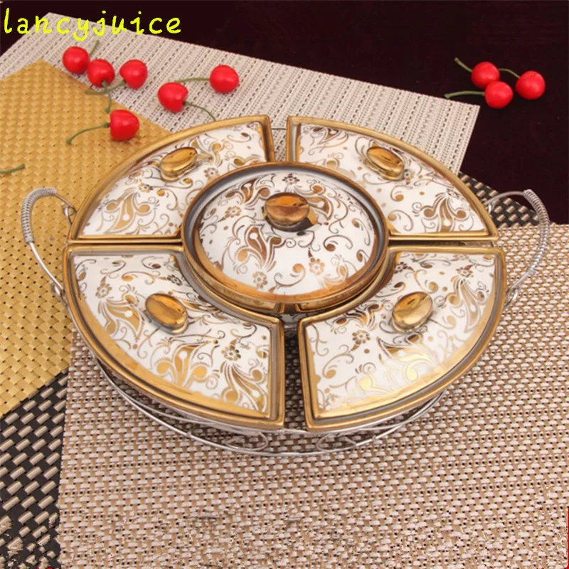 Ceramic fruit plate with lid fashion home decoration snacks dried fruit