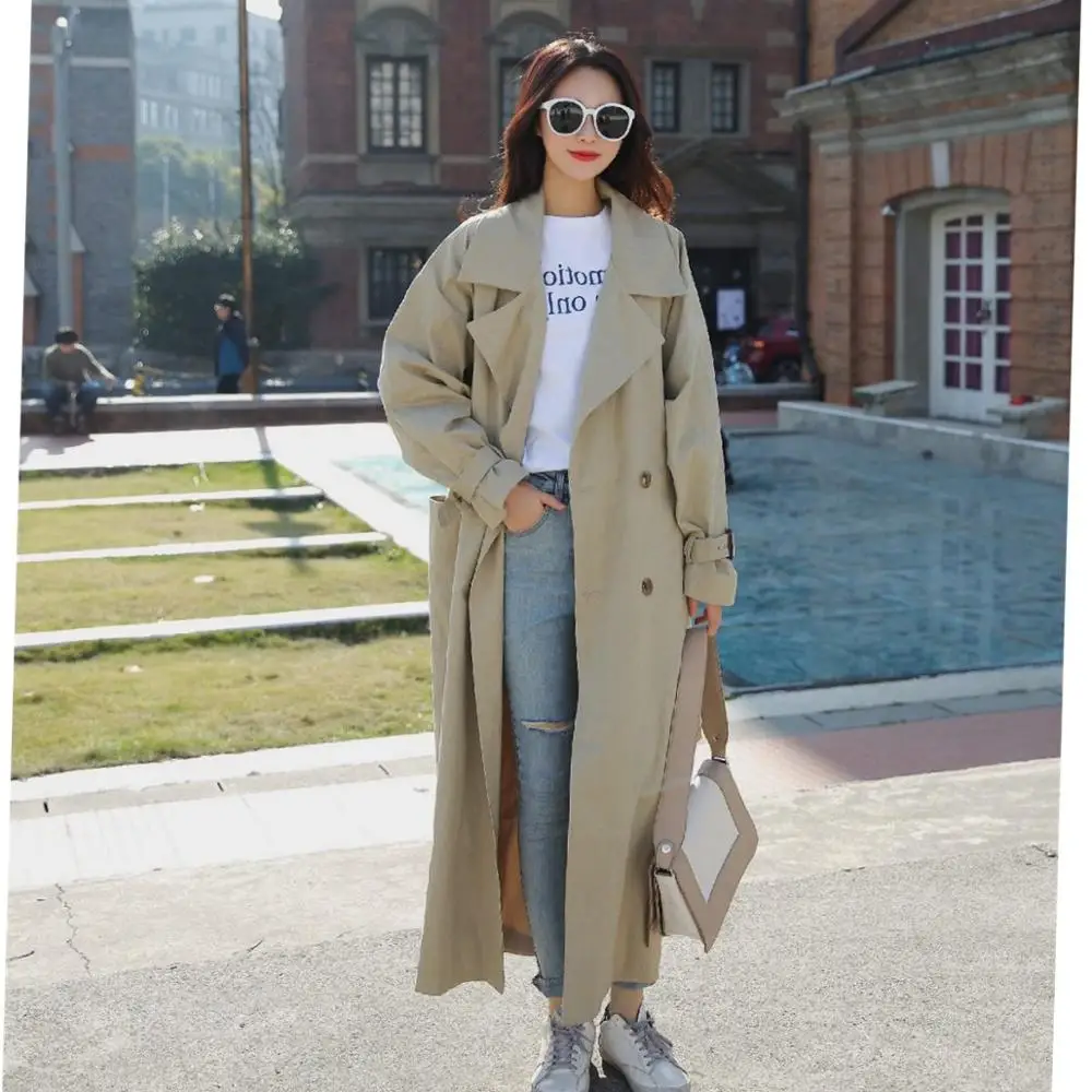 

2019 NEW Fashion Long section Waist OL Windbreaker Women big Pocket Was thin Cloak Shawl Chic Trench Coats N781