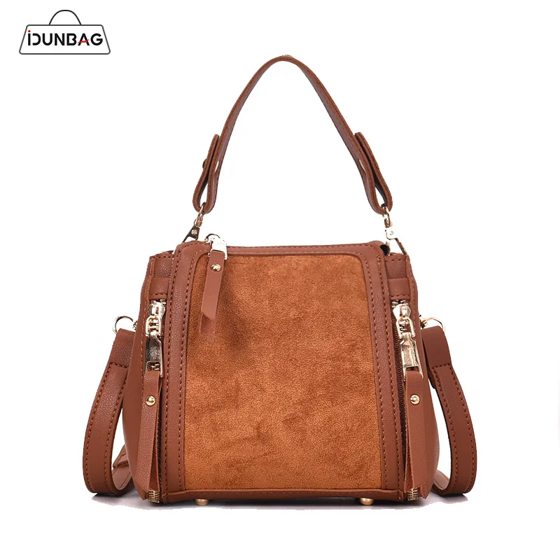 

Vintage Nubuck Leather Handbags Women Bag Small Mini Bucket Tote Shoulder Bag Ladies Crossbody Bags With Double Zipper Sac Femme