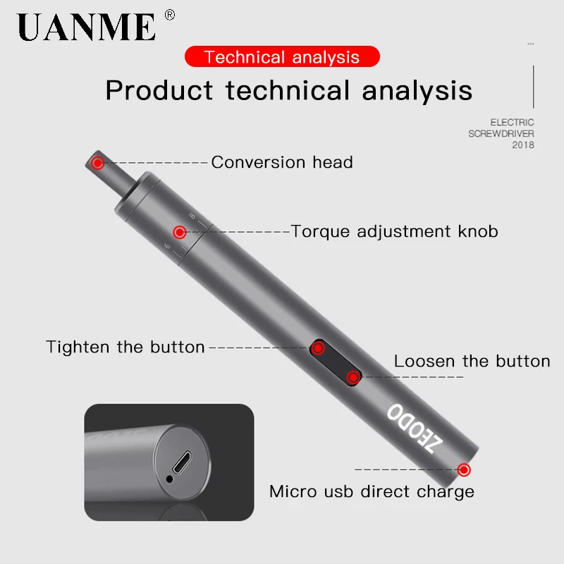 Новая электрическая отвертка UANME ZEODO с регулировкой крутящего момента, мини-отвертка, противоскользящая электрическая партия