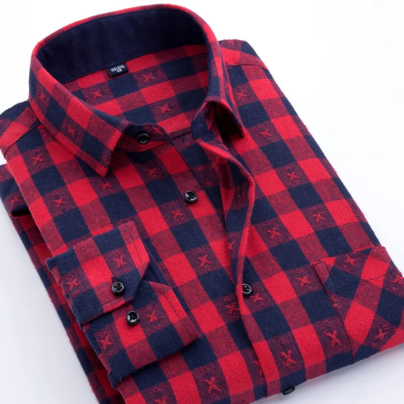 Koop Casual Mannen Plaid Shirt Lente Herfst Flanellen Shirt Mannen Dress Shirts Fashion Lange Mouwen Slim Fit Chemise Homme Katoen Mannelijke shirt