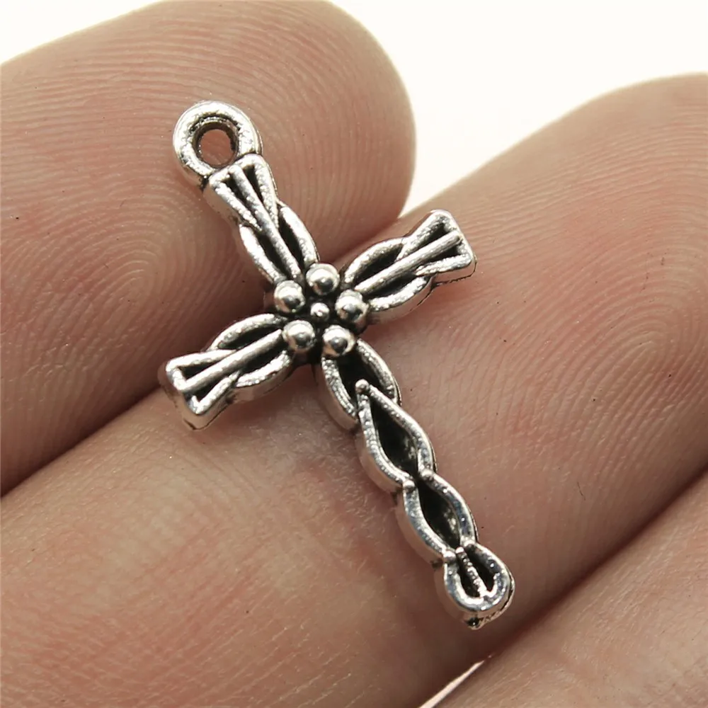 WYSIWYG 15pcs 24x13mm Cross Pendant Antique Silver Cross Charms
