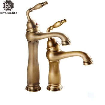 

European Style Bathroom Brass Vanity Sink Faucet One Handle Deck Mounted Washing Basin Mixer Taps Hot and Cold Water