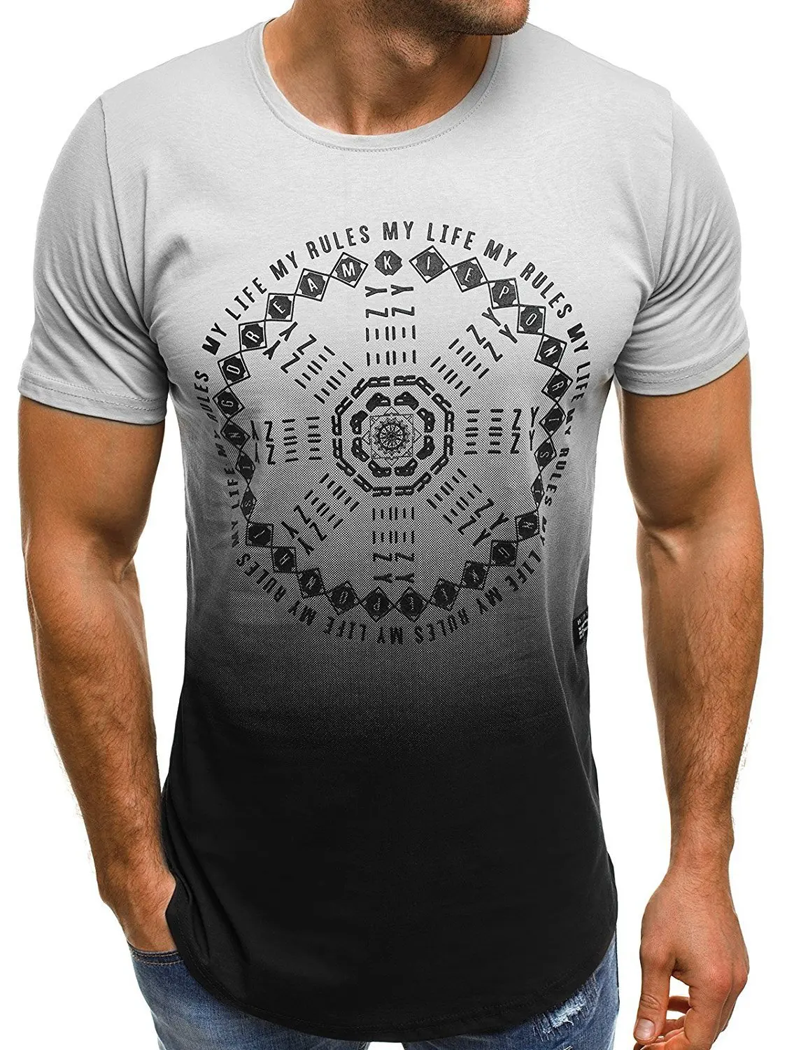 

2019 new men's fashion sports fitness t-shirt men's letter round neck short-sleeved T-shirt summer black M-3XL