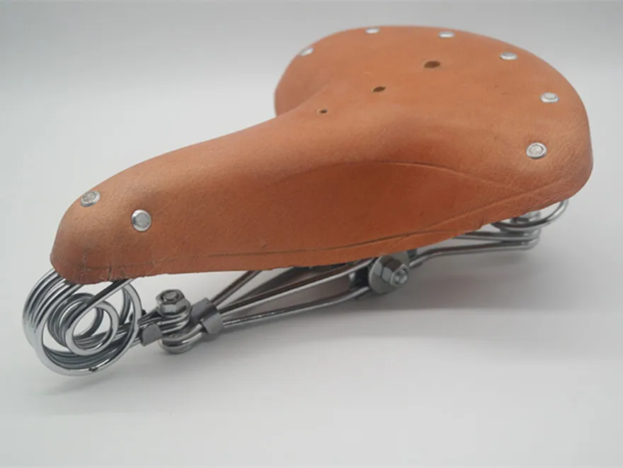 

Three spring leather retro saddle Rivet Vintage bike used fixed gear city road bicycle models pure leather seat cushion trunk