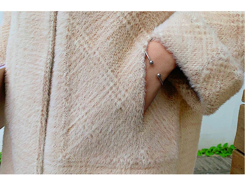 Для женщин из искусственного меха норки пальто 2018 зима Утепленные длинные шерстяные куртки топы дамы Свободный Повседневный плед смеси