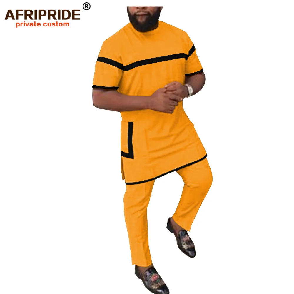 Африканская одежда для мужчин комплект из 2 предметов Твердые Рубашки-Дашики+ брюки из Анкары спортивный костюм с карманами AFRIPRIDE A1916002 - Цвет: 9-12