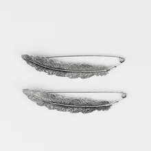 Antique Silver Large Feather Durable Strong Metal Kilt Scarf Brooch Safety Pin 88mm