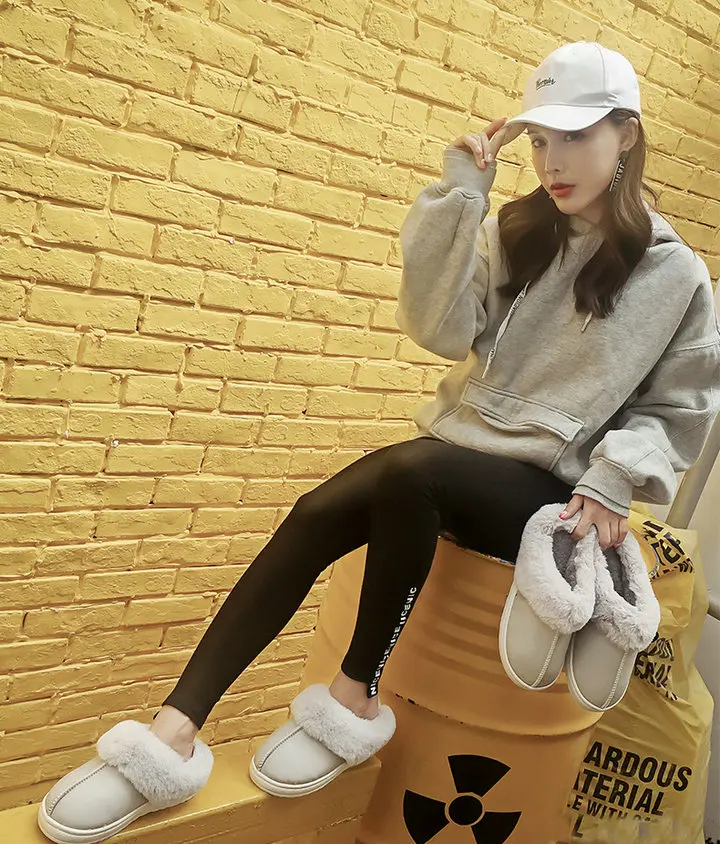 New Style Antiskid Eva Sole Ladies Winter Slippers Women Soft Winter Slides Safety Classic Fur Fluffy Leather Slippers (24)