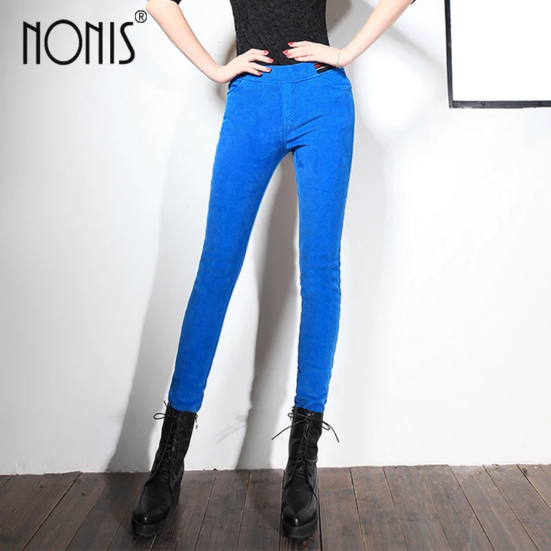 Nonis 2018 women Casual corduroy pants warm trousers for women autumn and Spring elastic waist Femme Capris