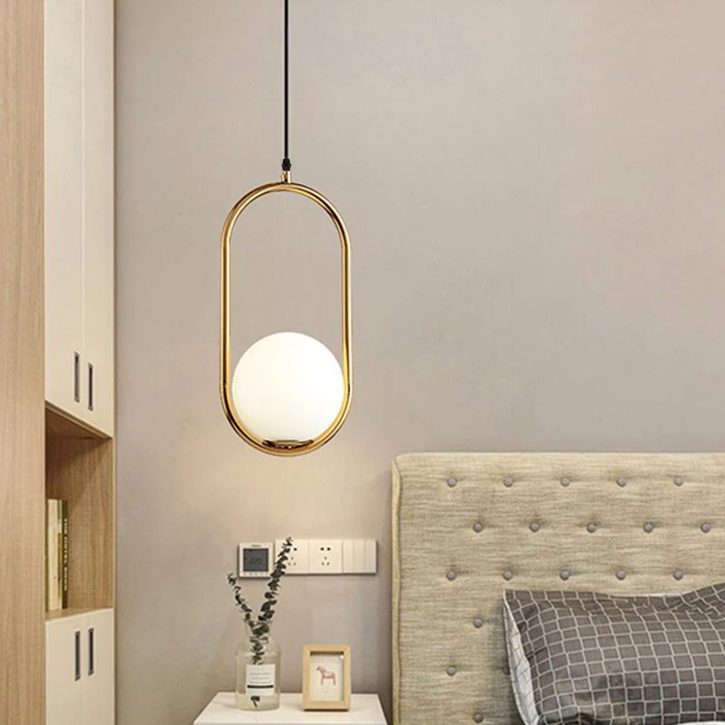  Nordic Glass Ball Pendant Lights Vintage Hoop Gold Modern LED Hanging Lamp for Living Room Home Lof - 33012452690