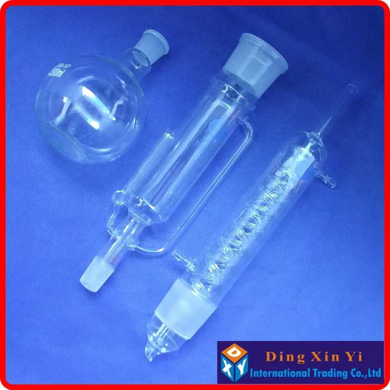 (2pcs/lot) 500ml Soxhlet extractor,Extraction Apparatus soxhlet with coiled condenser,condenser and extractor body,Lab Glassware