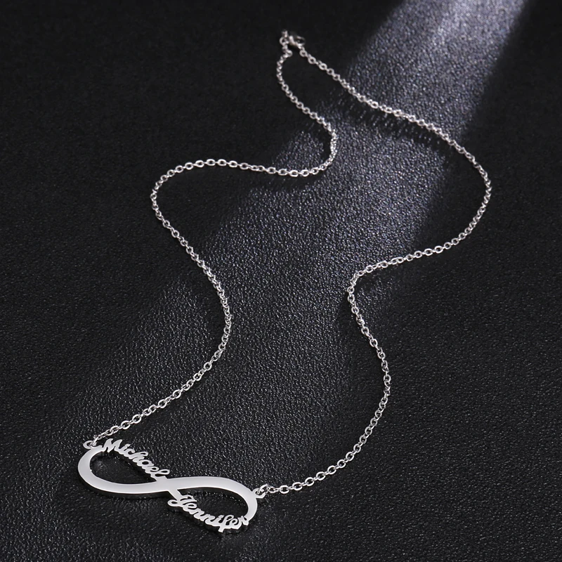 Пользовательское ожерелье с именем бесконечности, персонализированное ожерелье из нержавеющей стали с двумя именными табличками, ожерелье с подвеской для женщин и девушек, ювелирное изделие в подарок