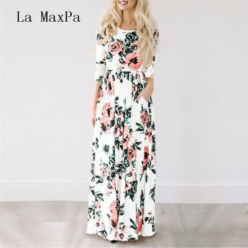 

2018 Summer Long Dress Floral Print Boho Beach Dress Tunic Maxi Dress Women Evening Party Dress Sundress Vestidos de festa XXXL