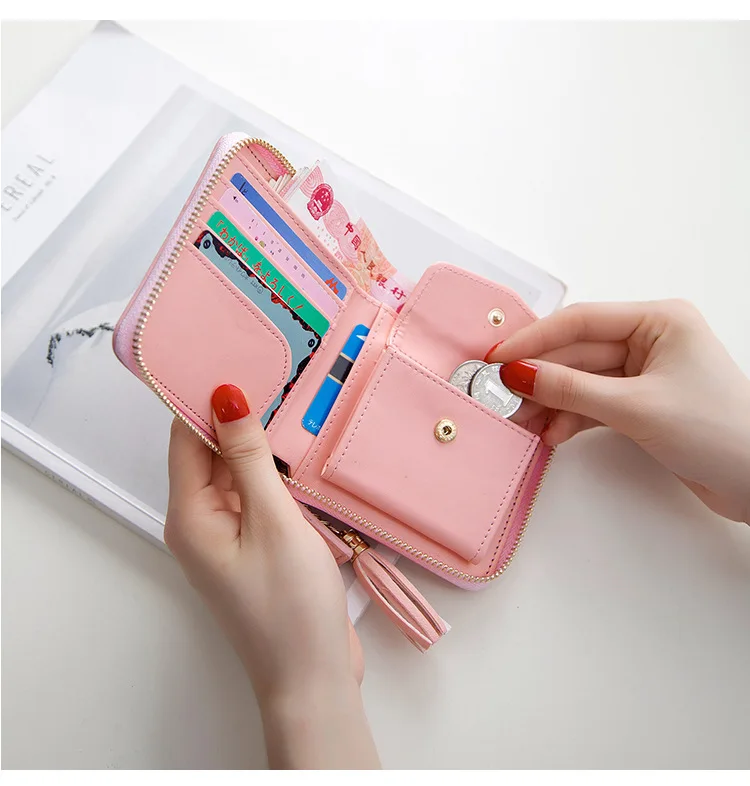 New Women Tassel Small Wallets Ladies PU Leather Purse Short Coin Bag Clutch Women's Zipper Card Holder Money Simple Wallet