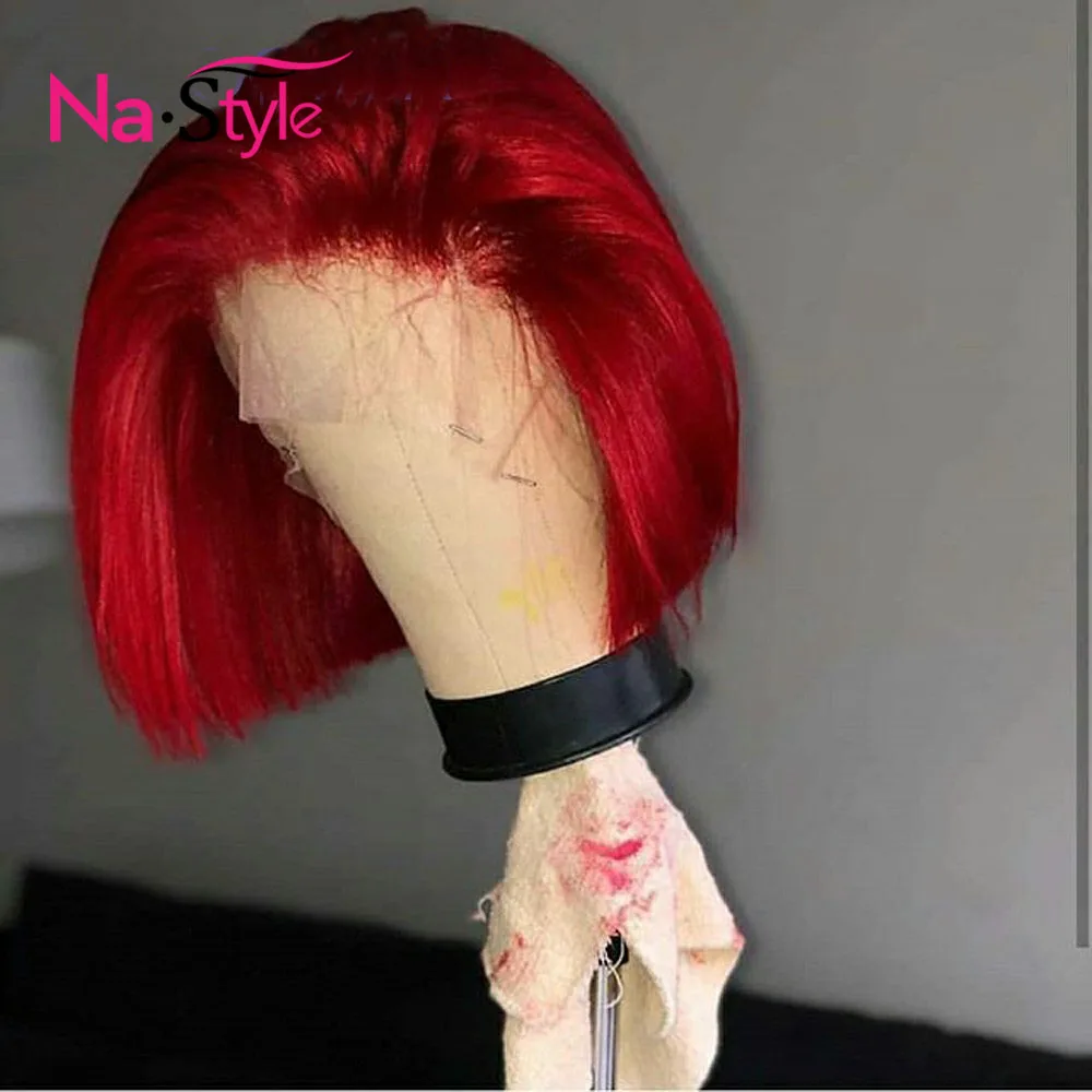 Красные человеческие волосы парики с детскими волосами цветные парики 99J короткий парик Натуральные Прямые волосы бордовый lllace передний парик Боб цветные волосы