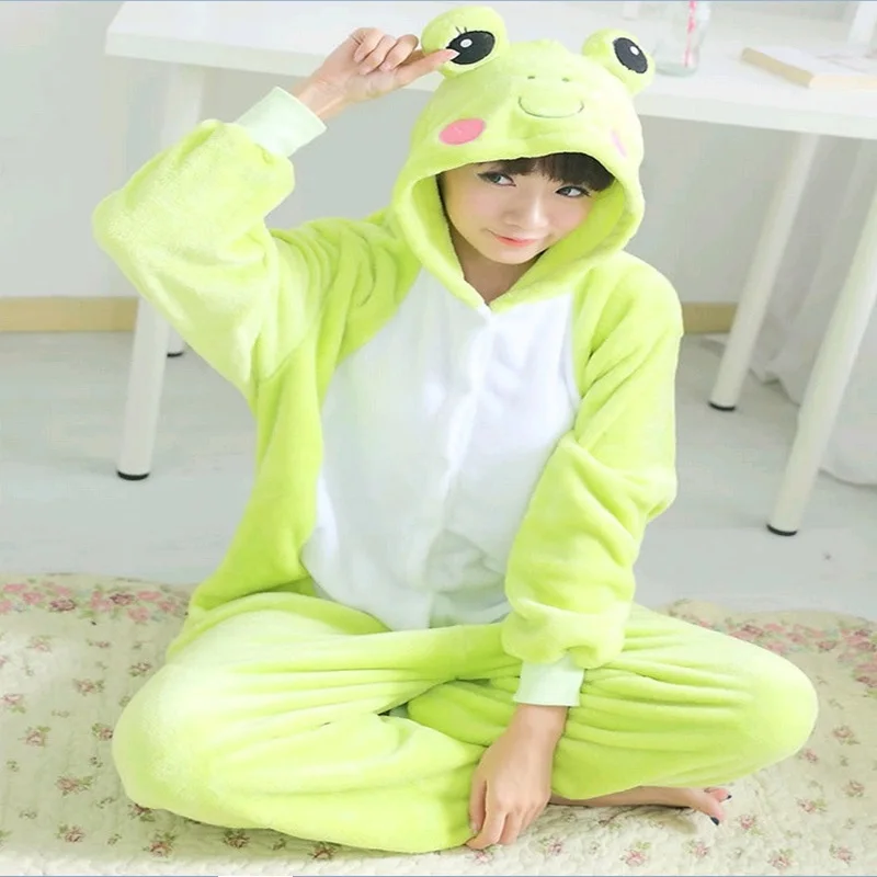 Кигуруми Хэллоуин Унисекс Лягушка Onesie теплый Аниме Костюм пижама косплей