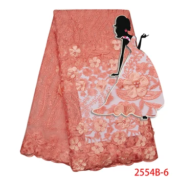 

Latest African Laces 2019 Embroidered Tulle Lace Fabric French 3d Flowers With Beads Tulle Lace Fabric Dressed AMY2554B-2