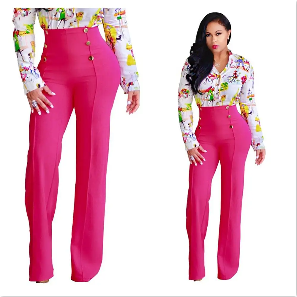 Qiaosite Мода Высокая талия широкие брюки женские брюки сплошной плоской задней молнии весна осень Полиэстер Свободные расклешенные брюки для женщин - Цвет: Rose red