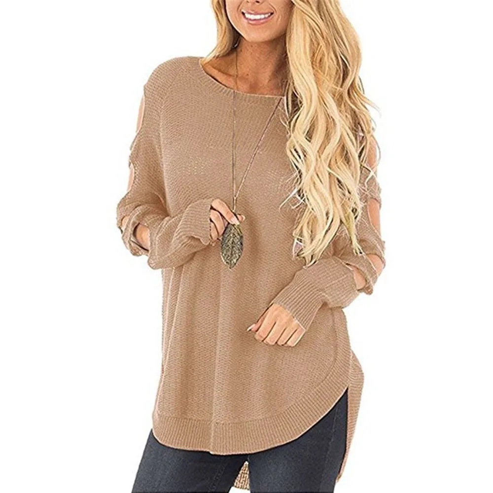 JAYCOSIN модный дизайн Женский вязаный круглый вырез длинный рукав полый свободный свитер пуловер Джемпер Высокое качество свитер