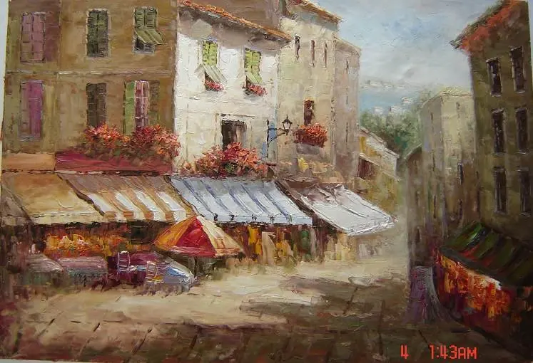 La Maison De La Rue En Pente Arte 100% Peint À La Main impressionnisme art Paris scène de rue Peinture À
