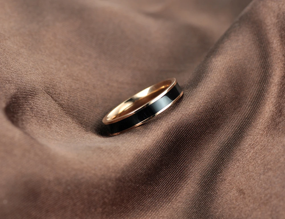 Lokaer Мода черный/белый 2 цвета картина маслом розовое золото цвет простые свадебные кольца ювелирные изделия кольцо из нержавеющей стали