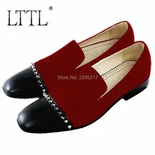 Mode Männer Samt Patchwork Loafers Echtes Leder Slip On Kleid Schuhe Handgemachten männer Niet Wohnungen Partei Und Hochzeit Schuh