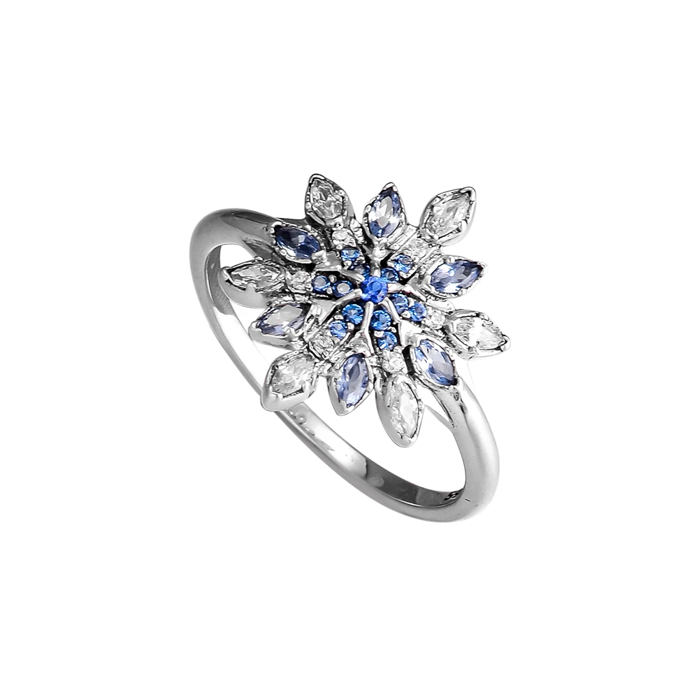 CKK кольцо синяя Снежинка серебряные кольца для женщин мужчин Anel Feminino 925 ювелирные изделия из стерлингового серебра Anillos Свадебные