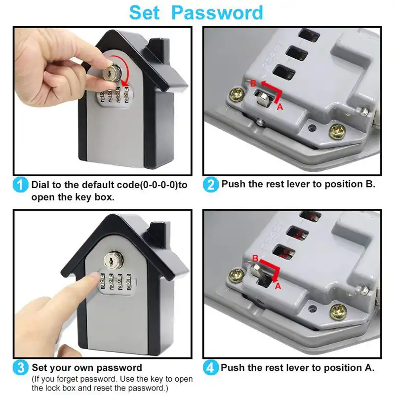 Outdoor Front Door Lock Box With Code 4 Digit Combination Lock
