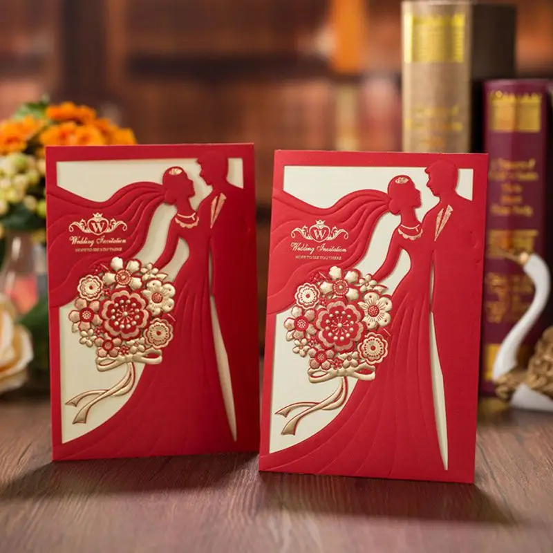  Ochine 10pcs Wedding Invitations Card Bride And Groom Greeting Cards Customize Envelopes Wedding Pa - 33049900736