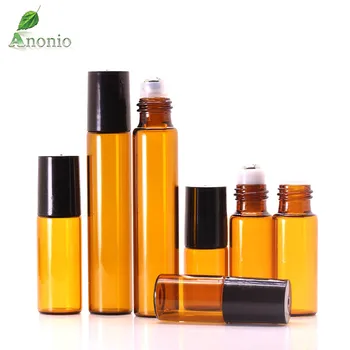 

3ml 5ml 10ML Brown Amber Glass Roll on Bottle Steel ball roller bottles for oils Empty Refillable Bottle H0C