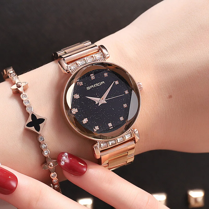 

SANDA Rose Gold Watch Women Quartz Watches Ladies Top Brand Luxury Rhinestone Female Wrist Watch Girl Clock Relogio Feminino New