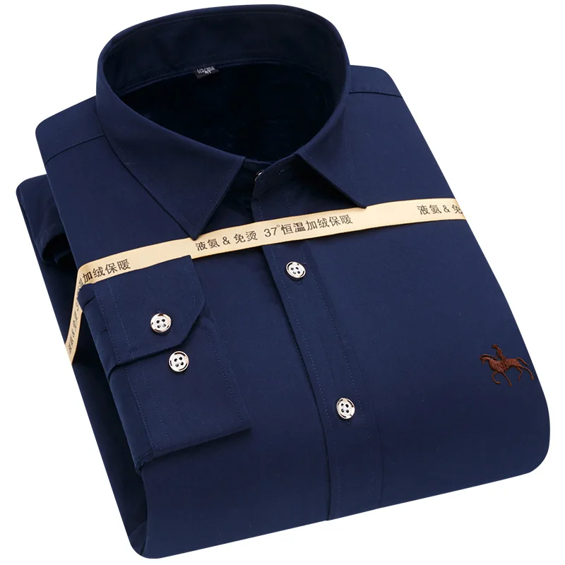 

2019 Winter warm solid color mens brand quality dress shirts Male shirts casual shirt man long sleeve shirts with thick velvet