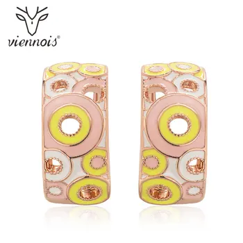 

Viennois Rose Gold & Red Color Enamel Clip Stud Earrings for Women Geometric Earrings Fashion Party Jewelry