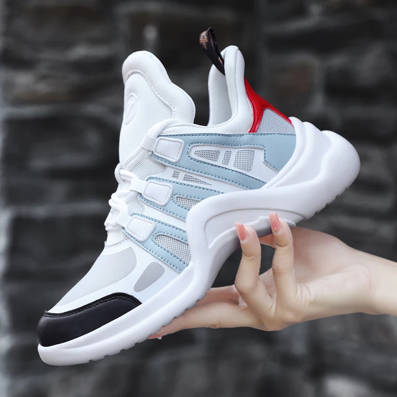 

Brand 2019 Breathable Mesh Women Sneakers High Increasing Vulcanize Shoes Woman Running Shoes Nonslip Light Luxury Walking Shoes