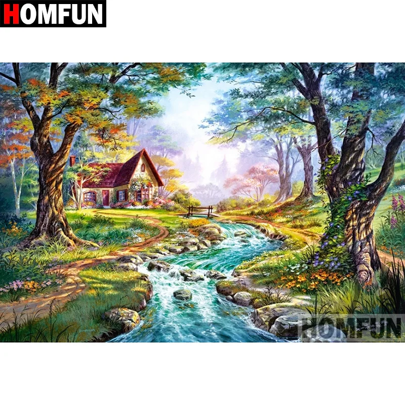 Алмазная 5D картина HOMFUN сделай сам полноразмерная/круглая вышивка лесной поток