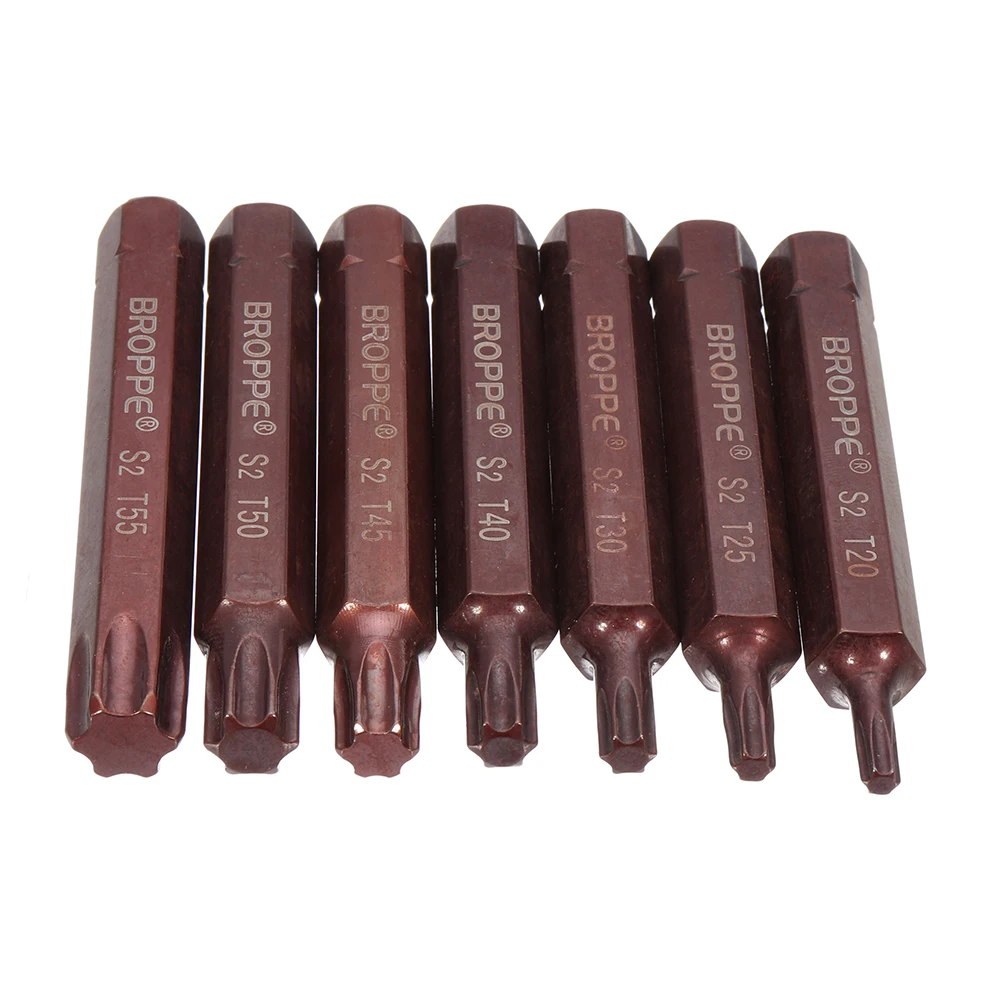 

Broppe 7pcs T20-55 75mm Magnetic Torx Screwdriver Bit 10mm Hex Shank for Impact Screwdriver T20/T25/T30/T40/T45/T50/T55